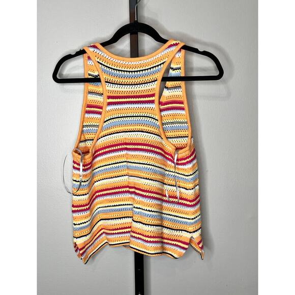 Bobi Black Orange Multicolor Crochet Knit Sleeveless V-Neck Tank Top Size M NWT - Picture 3 of 8